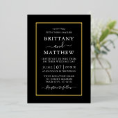 Modern Elegant Photo Wedding Black Gold Folie Uitnodiging (Staand Voorkant)