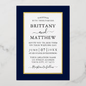 Modern Elegant Photo Wedding Blue Gold Folie Uitnodiging (Voorkant)
