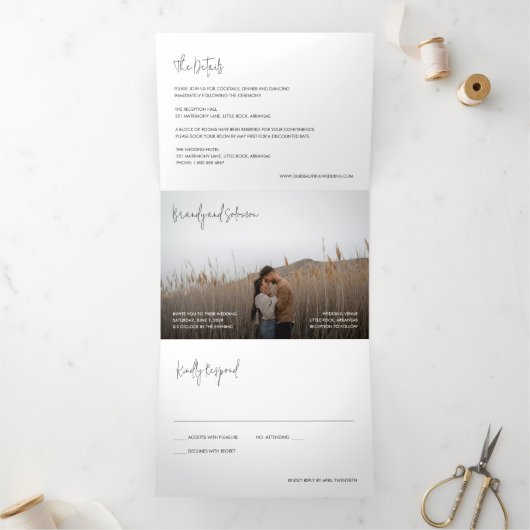 Modern Elegant Photo Wedding Drieluik Uitnodiging (Binnen)