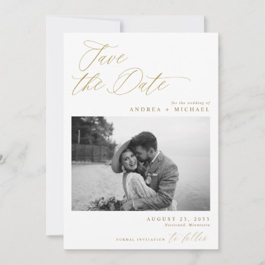 Modern Elegant Photo Wedding Gold Save The Date (Voorkant)