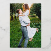 Modern Elegant Photo Wedding Green Gold Folie Uitnodiging (Achterkant)