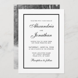 Modern Elegant Photo Wedding Invite Black & White Kaart