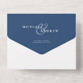 Modern Elegant Photo Wedding Navy Blue Script All In One Uitnodiging (Achterkant)