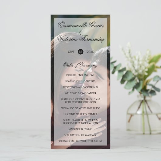 Modern Elegant Photo Wedding Programmakaart (Staand voorkant)