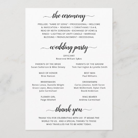 Modern Elegant Photo Wedding Programmakaart (Achterkant)