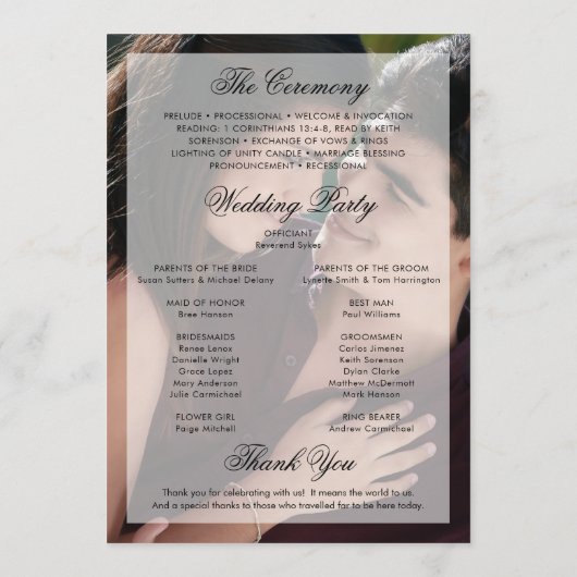 Modern Elegant Photo Wedding Programmakaart (Achterkant)