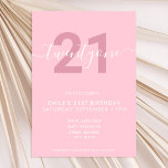 Modern Elegant Pink 21st Birthday Uitnodiging<br><div class="desc">Moderne vrouwelijke roze 21e verjaardag uitnodiging. Minimalistisch ontwerp voor de sjabloon van de 21ste verjaardagsuitnodiging met elegante kalligrafie handgeschreven scriptlettertype.</div>