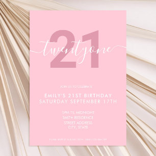 Modern Elegant Pink 21st Birthday Uitnodiging