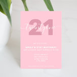 Modern Elegant Pink 21st Birthday Uitnodiging<br><div class="desc">Moderne vrouwelijke roze 21e verjaardag uitnodiging. Minimalistisch ontwerp voor de sjabloon van de 21ste verjaardagsuitnodiging met elegante kalligrafie handgeschreven scriptlettertype.</div>