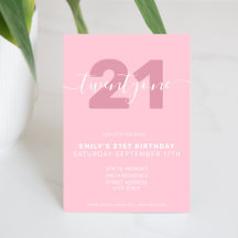 Modern Elegant Pink 21st Birthday Uitnodiging