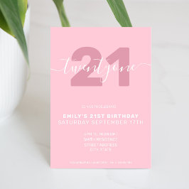 Modern Elegant Pink 21st Birthday Uitnodiging