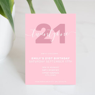 Modern Elegant Pink 21st Birthday Uitnodiging