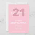 Modern Elegant Pink 21st Birthday Uitnodiging<br><div class="desc">Moderne vrouwelijke roze 21e verjaardag uitnodiging. Minimalistisch ontwerp voor de sjabloon van de 21ste verjaardagsuitnodiging met elegante kalligrafie handgeschreven scriptlettertype.</div>