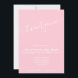 Modern Elegant Pink 21st Birthday Uitnodiging<br><div class="desc">Moderne vrouwelijke roze 21e verjaardag uitnodiging. Minimalistisch ontwerp voor de sjabloon van de 21ste verjaardagsuitnodiging met elegante kalligrafie handgeschreven scriptlettertype.</div>