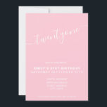 Modern Elegant Pink 21st Birthday Uitnodiging<br><div class="desc">Moderne vrouwelijke roze 21e verjaardag uitnodiging. Minimalistisch ontwerp voor de sjabloon van de 21ste verjaardagsuitnodiging met elegante kalligrafie handgeschreven scriptlettertype.</div>