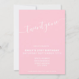 Modern Elegant Pink 21st Birthday Uitnodiging