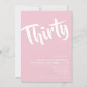 Modern Elegant Pink 30th Birthday Uitnodiging (Voorkant)