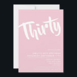 Modern Elegant Pink 30th Birthday Uitnodiging<br><div class="desc">Modern Pastel Pink 30th Birthday Uitnodiging. Minimalistisch ontwerp voor de sjabloon van de 30e verjaardagsuitnodiging met elegant lettertype van het kalligrafiescript.</div>