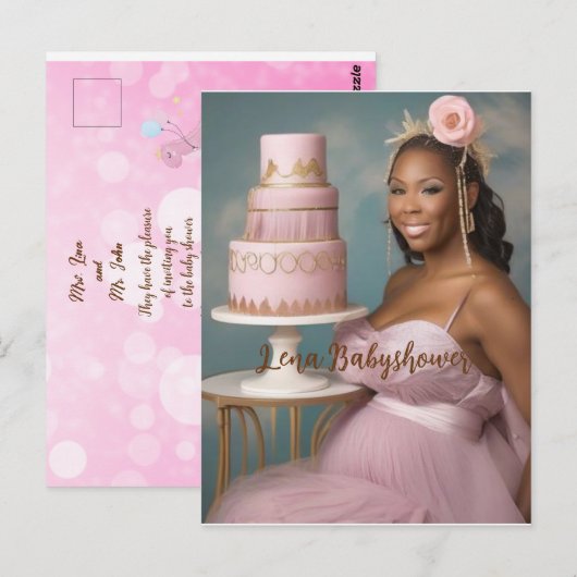 Modern, elegant pink baby shower briefkaart (Voorkant / Achterkant)