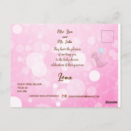 Modern, elegant pink baby shower briefkaart (Achterkant)