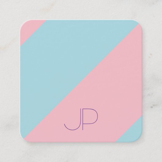 Modern Elegant Pink Blue Luxurious Monogramed Vierkante Visitekaartje (Voorkant)