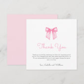 Modern Elegant Pink Bow Baby shower Bedankkaart (Voorkant / Achterkant)