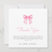 Modern Elegant Pink Bow Baby shower Bedankkaart (Voorkant)