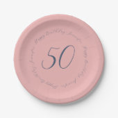 Modern Elegant Pink en Navy 50th Birthday Papieren Bordje (Voorkant)