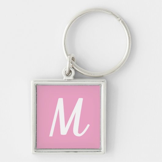 Modern Elegant Pink en White Monogram Sleutelhanger (Voorkant)