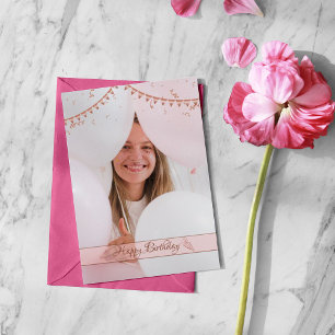 Modern Elegant Pink foto Birthday Kaart
