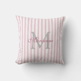 Modern Elegant Pink French Stripes Name Monogram Kussen