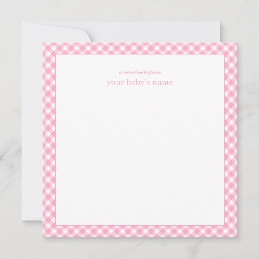 Modern Elegant Pink Gingham Baby Nursery Note Card Notitiekaartje (Voorkant)