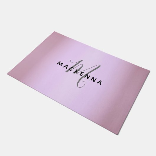 Modern Elegant Pink Girly Monogram Script Name Deurmat (Schuin)
