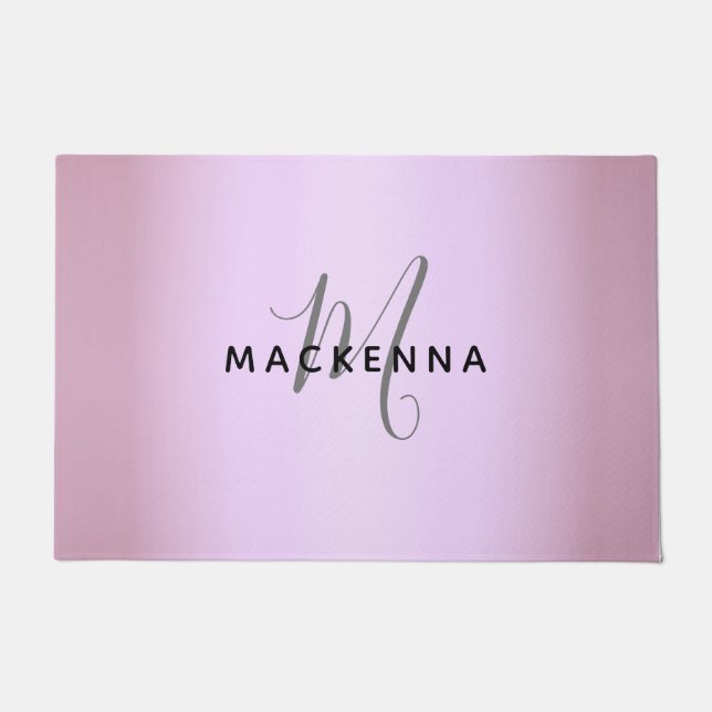 Modern Elegant Pink Girly Monogram Script Name     Deurmat (Voorkant)