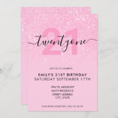 Modern Elegant Pink Glitter 21st Birthday Kaart (Voorkant / Achterkant)
