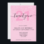 Modern Elegant Pink Glitter 21st Birthday Kaart<br><div class="desc">Moderne vrouwelijke roze 21e verjaardag uitnodiging. Minimalistisch ontwerp voor de sjabloon van de 21ste verjaardagsuitnodiging met elegante kalligrafie handgeschreven scriptlettertype en roze glitter-ontwerp.</div>