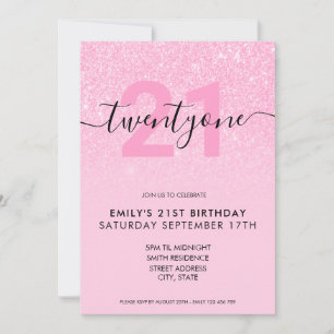Modern Elegant Pink Glitter 21st Birthday Kaart