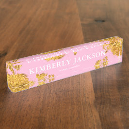 Modern Elegant Pink Gold Desk Name Bord Naambordje