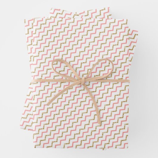 Modern Elegant Pink Gold Zig Zag Chevron Inpakpapier Vel (In situ)