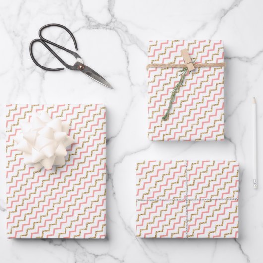 Modern Elegant Pink Gold Zig Zag Chevron Inpakpapier Vel (Voorkant)
