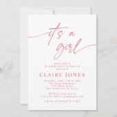 Modern Elegant Pink Het is een meisje Script Baby  Kaart (Voorkant)