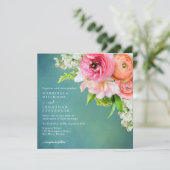 Modern Elegant Pink Oranje Floral Wedding Kaart (Staand voorkant)