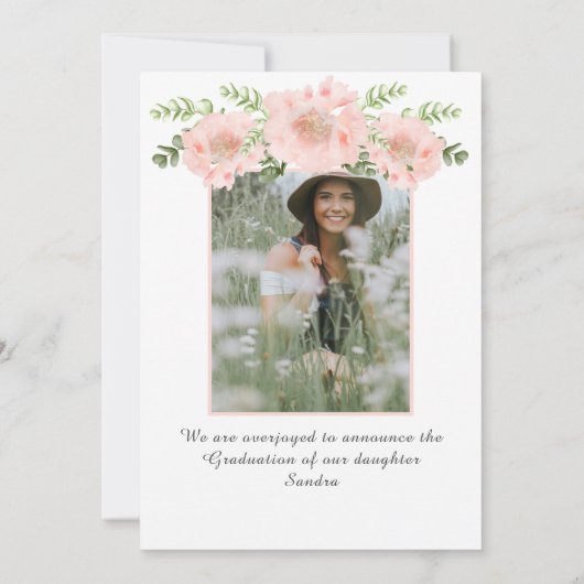 Modern Elegant Pink Poppy floral afstuderen Aankondiging (Achterkant)