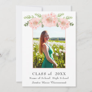 Modern Elegant Pink Poppy floral afstuderen Aankondiging