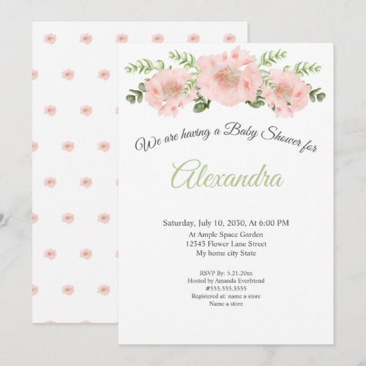 Modern Elegant Pink Poppy floral afstuderen Annou Aankondiging (Voorkant / Achterkant)