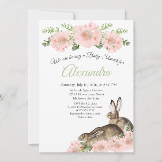 Modern Elegant Pink Poppy floral Baby shower Aankondiging (Voorkant)