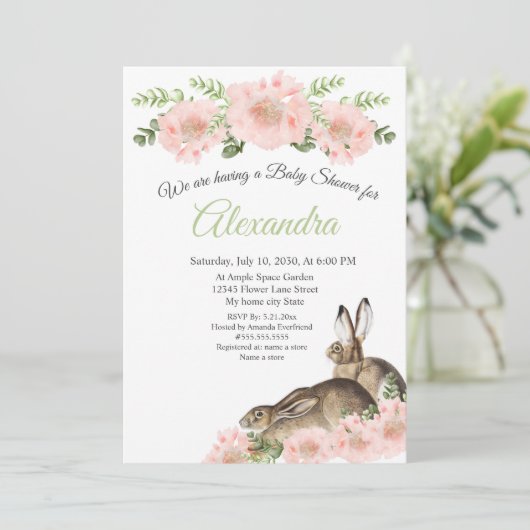 Modern Elegant Pink Poppy floral Baby shower Aankondiging (Staand voorkant)