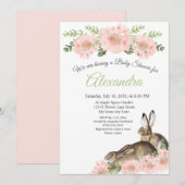 Modern Elegant Pink Poppy floral Baby shower Aankondiging (Voorkant / Achterkant)