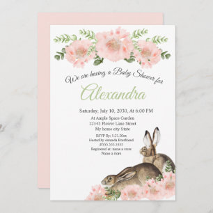 Modern Elegant Pink Poppy floral Baby shower Aankondiging