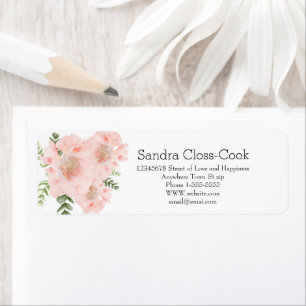 Modern Elegant Pink Poppy Floral Return Address Etiket